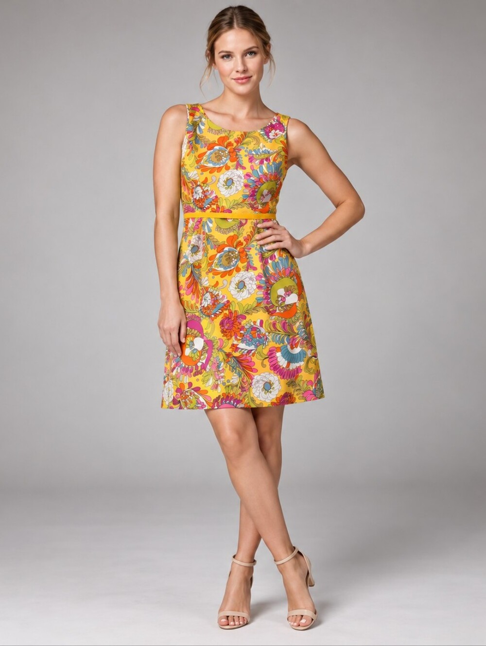 Kate spade Naomi Y2K Retro Floral Yellow Sleeveless A-Line Dress Psychedelic 4